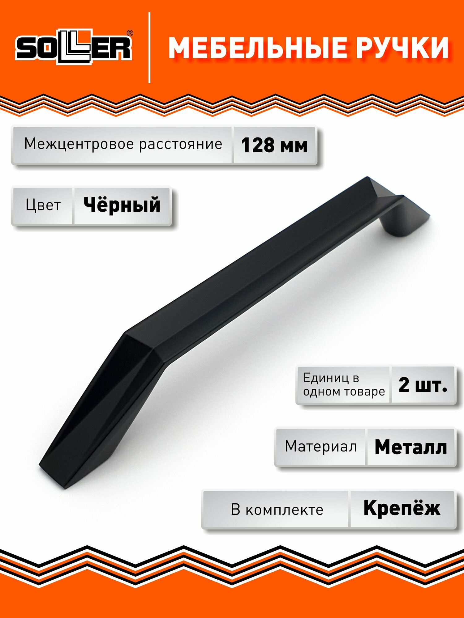 Комплект ручек мебельных SOLLER 555-128, цвет черный (2 шт.)