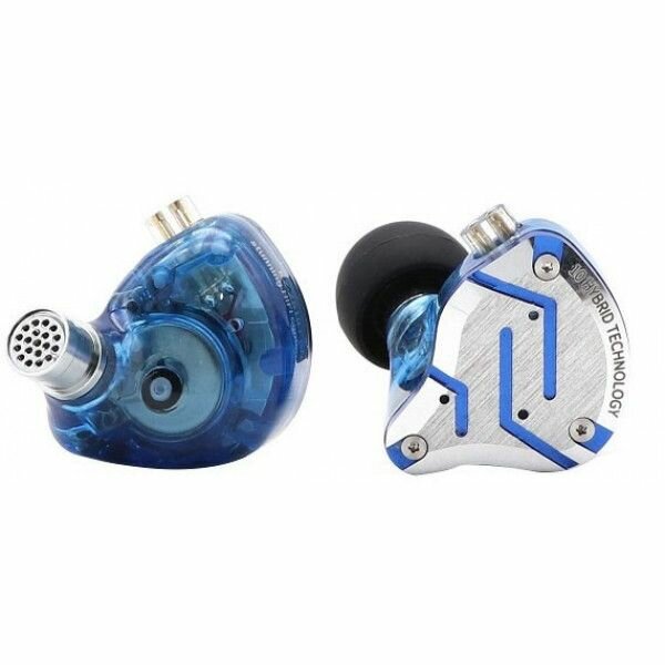 KZ Acoustics ZS10 Pro с микрофоном, блики синего, проводные наушники — фото 1