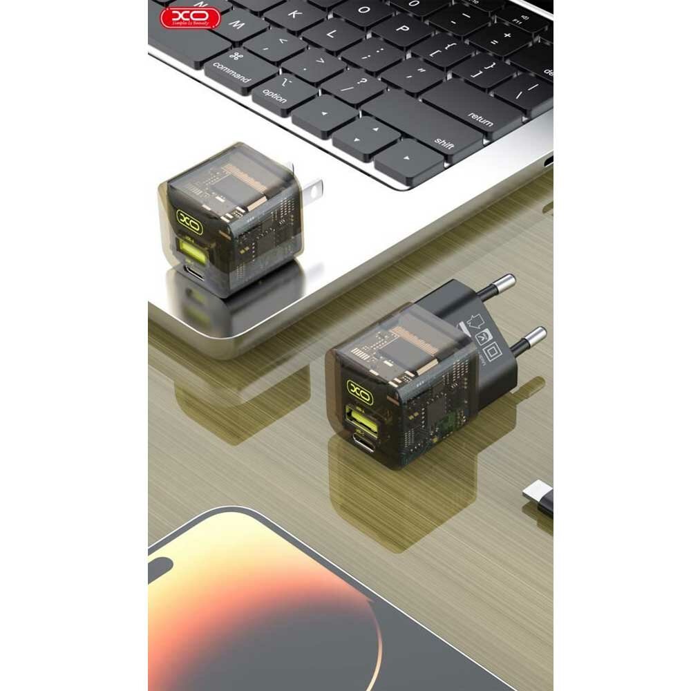 Комплект для быстрой зарядки XO, CE05, 30W, USB Type-A, Type-C, черный — фото 1