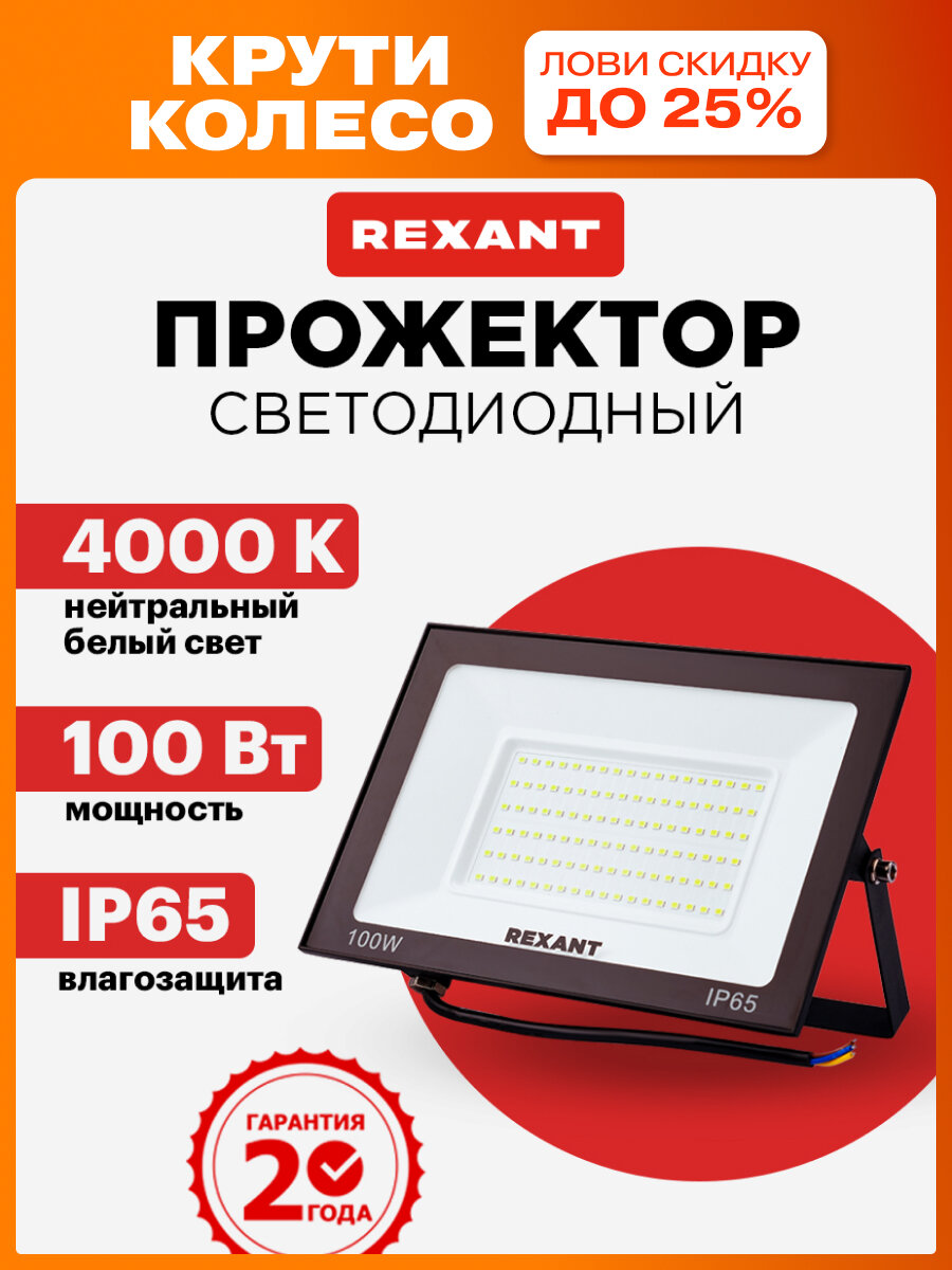REXANT Прожектор светодиодный уличный LED 100 Вт из алюминиевого сплава 4000 К