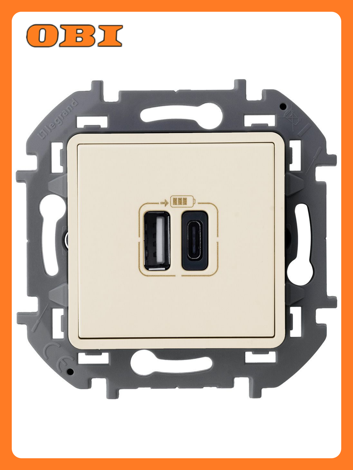 Розетка Legrand Inspiria USB + USB Type-C цвет слоновая кость