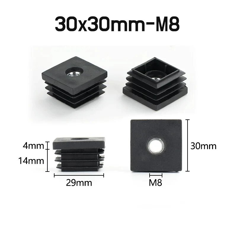 4/10 шт. черные квадратные/круглые заглушки пластиковые заглушки для труб пластик 15 16 19 20 25 30 32 38 50 мм вставки с металлической резьбой M6 M8 M10