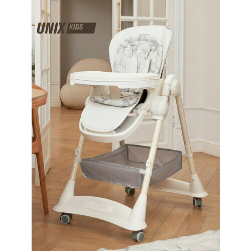 фото Стульчик для кормления ребенка unix kids ocean white с 6-и месяцев, складной, на колесиках