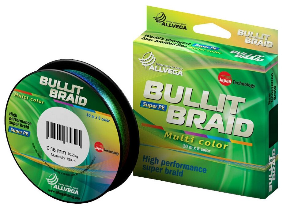 Плетеный шнур ALLVEGA Bullit Braid "Multi Color" 150м 0,16мм 10,2кг