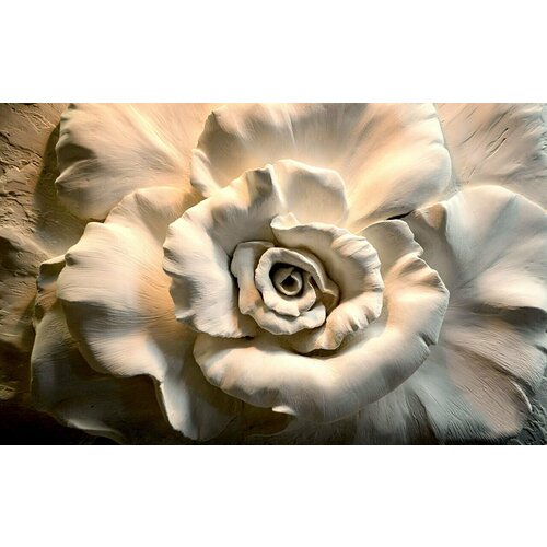 Моющиеся виниловые фотообои GrandPiK Барельеф роза. Гипс, 420х260 см