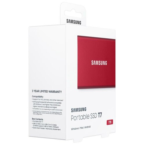 SSD SAMSUNG Твердотельный накопитель Samsung. Samsung SSD 1TB T7 Touch, USB Type-C, R/W 1000/1050MB/s, Red твердотельный накопитель samsung ssd t7 touch 500gb usb type c красный