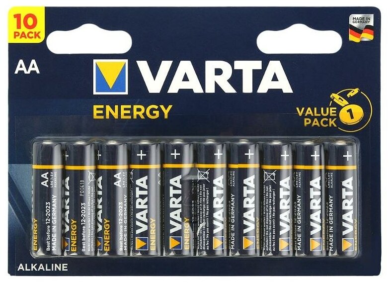 Батарейка Varta ENERGY LR6 AA BL10 Alkaline 1.5V (4106) (10/200/36000) Varta ENERGY LR6 AA (04106229491) - фото №1