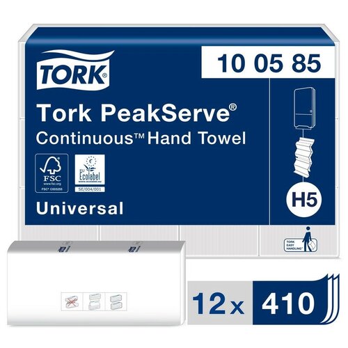 фото Полотенца бумажные д/дисп tork peakserve н5 univ 1сл 410л/пач12п/кор100585