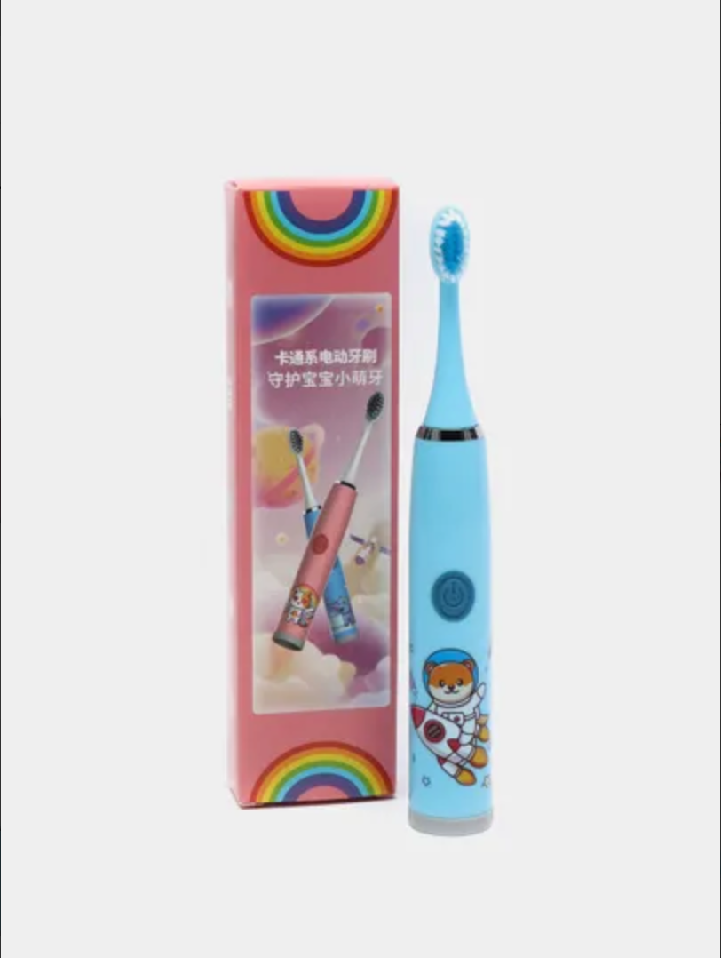 Детская электрическая зубная щетка с мягкой щетинкой/ 4 насадки и батарейка в подарок - фотография № 4