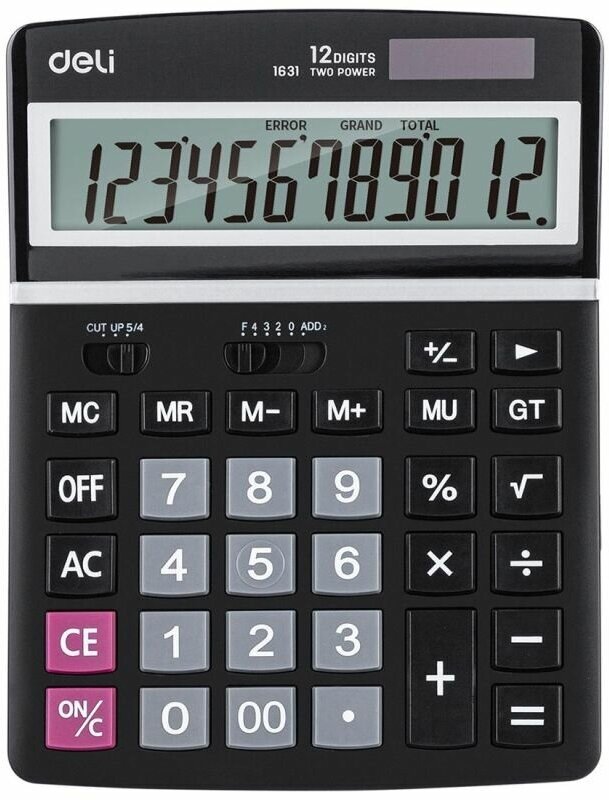 Калькулятор настоль. Полнораз. Deli E1631.12р, дв. питание, 195×148мм, черный
