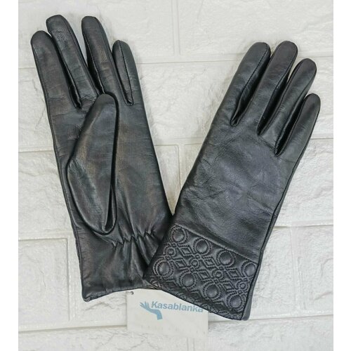 Перчатки Kasablanka, демисезон/зима, натуральная кожа, утепленные, размер 8, черный