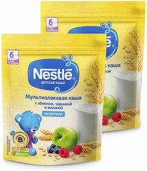 Каша Nestlé молочная мультизлаковая с яблоком, черникой и малиной, с 6 месяцев, 220 г, 2 уп.