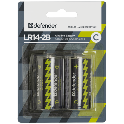 Батарейка Defender алкалиновая C LR14, в упаковке: 2 шт.