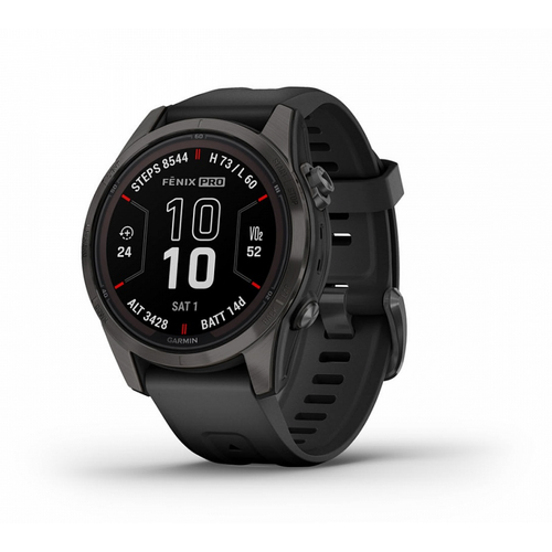 Смарт-часы GARMIN 7S PRO Sapphire Solar титановый угольно-серый DLC с силиконовым ремешком (010-02776-11) часы garmin epix pro gen 2 sapphire edition 47 мм carbon grey titanium dlc 010 02803 11