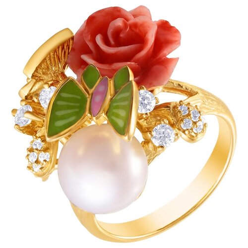 фото Element47 кольцо из серебра 925 пробы с культивированным жемчугом, силиконом, эмалью и кубическим цирконием se2191-r_ko_wp_ci_enam_001_yg, размер 16.75