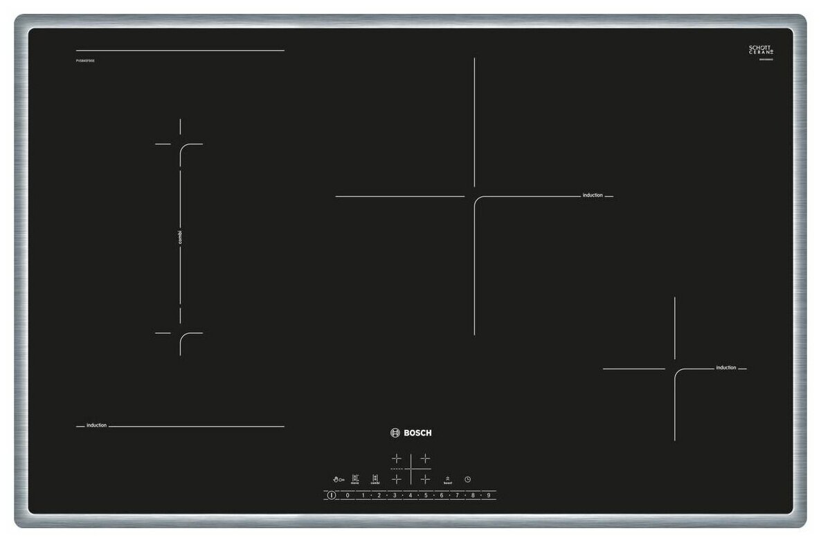 Индукционная варочная панель Bosch PVS845FB5E, цвет панели черный, цвет рамки серебристый