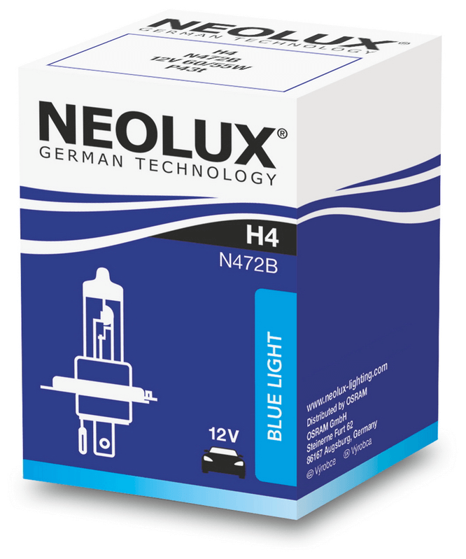 Лампа автомобильная галогенная Neolux Blue Light N472B H4 60/55W P43t-38