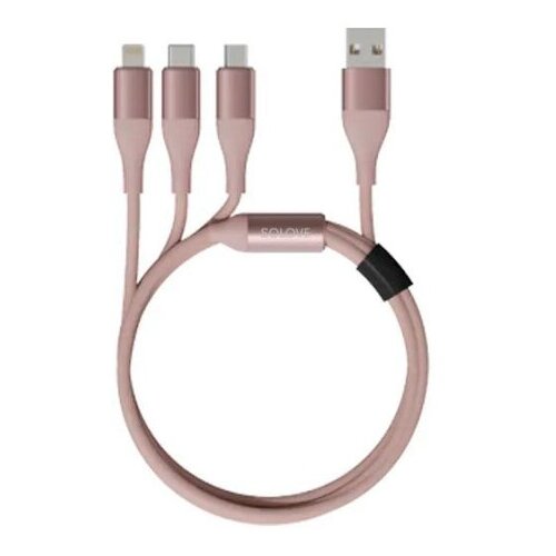 Кабель Lightning - Type-C - Micro USB, 1.2 м, Xiaomi SOLOVE, роз, DW2PinkR