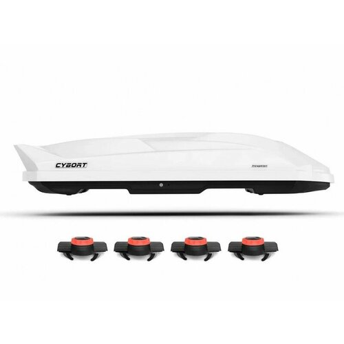 Автобокс на крышу, Cybort Inception белый глянец, двухсторонний, крепление Крабы