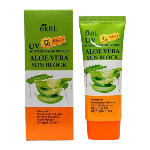 Купить Ekel Смягчающий солнцезащитый крем с алое Soothing and Moisture Aloe Vera Sun Block SPF50+ 70 мл 1 шт.