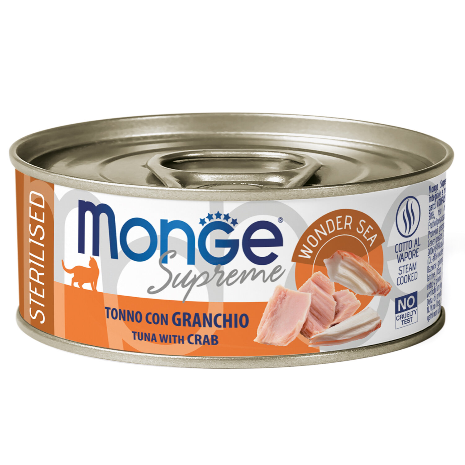 Влажный корм Monge Supreme Sterilised для стерилизованных кошек из тунца с крабом , консервы 80 г