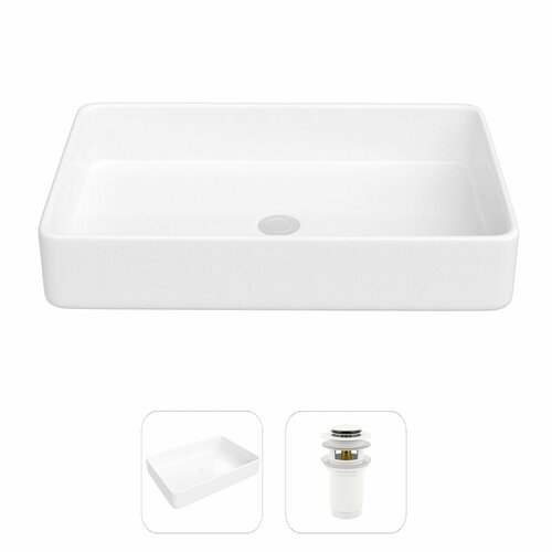 Накладная раковина в ванную Helmken 84261000 комплект 2 в 1: умывальник прямоугольный 61,5 см, донный клапан click-clack в цвете белый, гарантия 25 лет