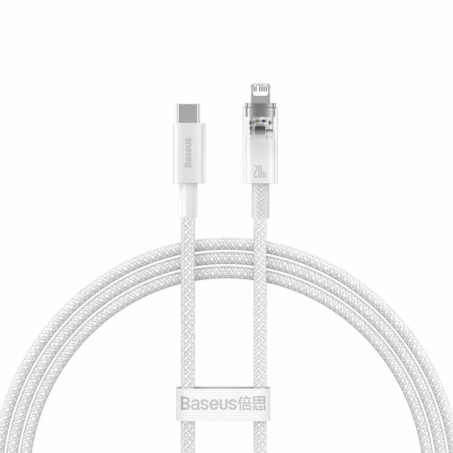 Кабель USB-C BASEUS Explorer Series Type-C - Lightning, 4A, 20W, 1 м, белый