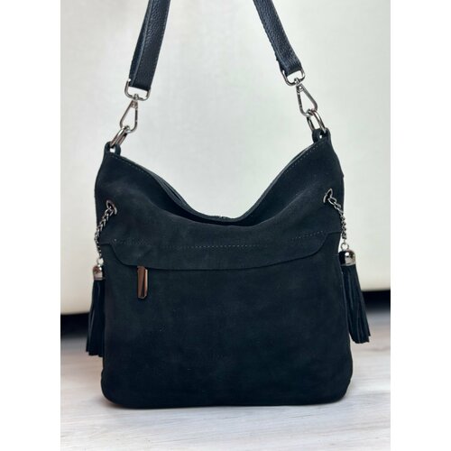 Сумка ведро LAK, фактура бархатистая, черный