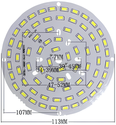 Светодиодный модуль\плата алюминиевая D113 мм 36W DC72V 72led smd 5730, белый теплый свет 3000K