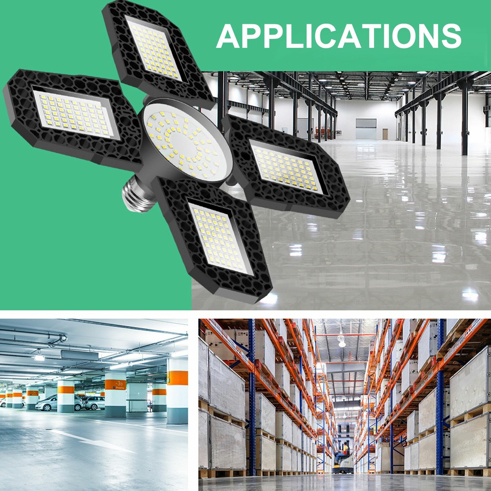 Складной светодиодный гаражный фонарь E27 100Вт водонепроницаемый промышленный светильник для навесов Quad Leaf