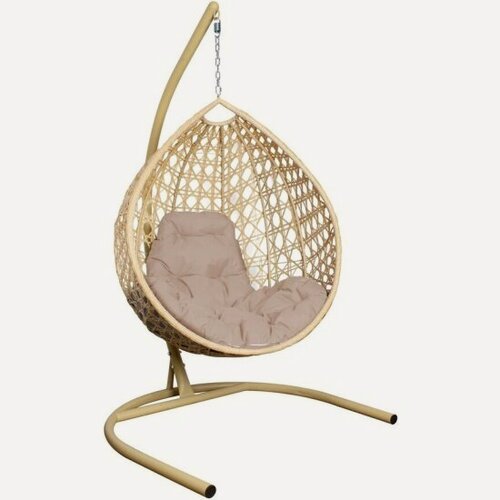 Изображение товара Подвесное кресло M-group капля люкс с ротангом бежевое, бежевая подушка