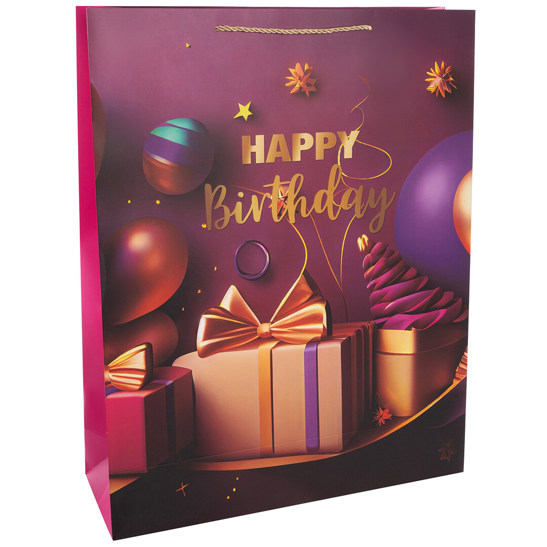 Пакет подарочный Дон Баллон Happy Birthday Праздничный микс Дизайн №3 55х43х15 см