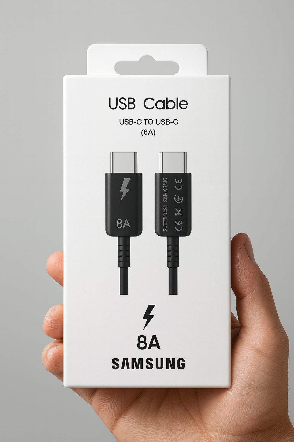 Кабель для быстрой зарядки Samsung USB-C — USB-C 8A, черный прочний