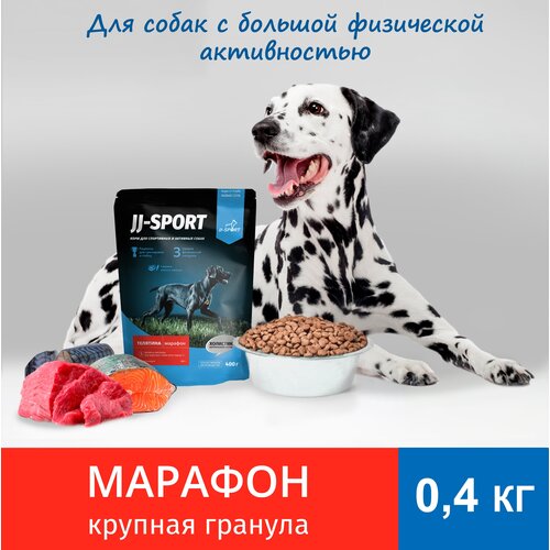 Живая Сила JJ-SPORT Марафон сухой корм для взрослых собак всех пород с телятиной, крупная гранула 0.4 кг