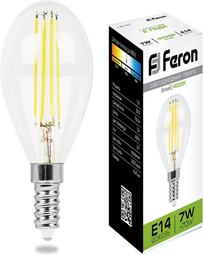 Лампа светодиодная LED 7вт Е14 белый шар FILAMENT | код 25875 | FERON ( 1шт )