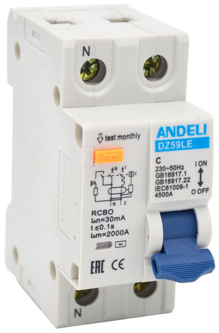   ANDELI DZ59LE-40 1P+N 25A 30mA -  4.5kA ADL02-054