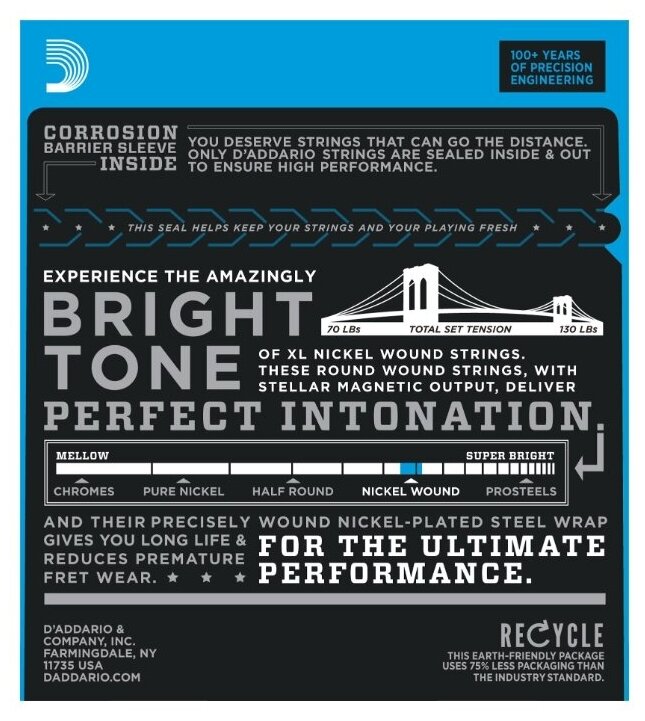 Струны для электрогитары D'ADDARIO EXL125 NICKEL WOUND SUPER LIGHT TOP/ REGULAR BOTTOM 9-46 — фото 1