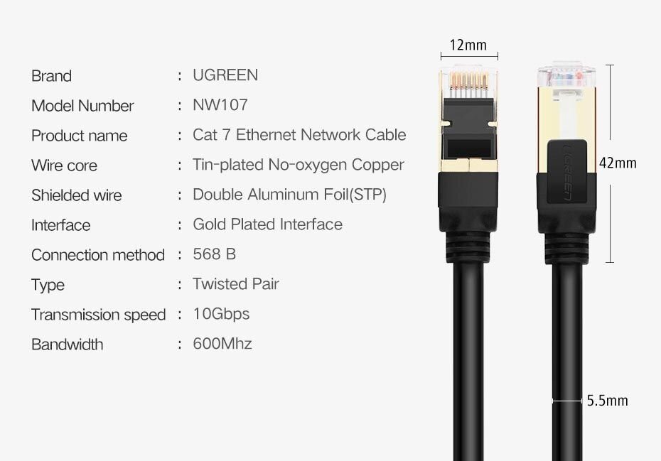 Кабель UGREEN 11269_ Cat 7 F/FTP Lan, 2м, черный - фото №5