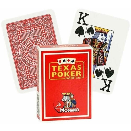 Карты Modiano Texas Poker, красная рубашка, 54 шт, 100% пластик