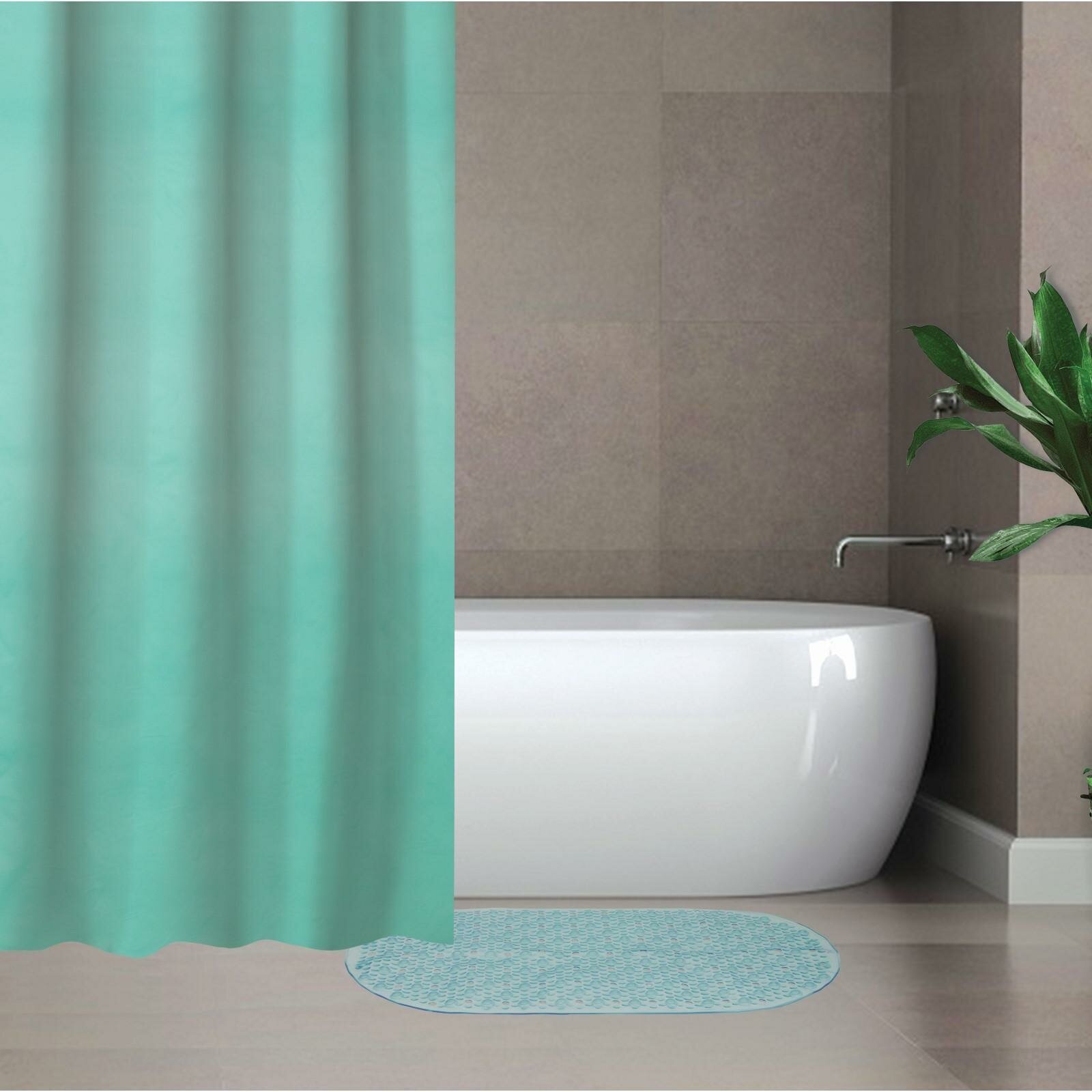 Набор для ванной SAVANNA «Селест»: штора 180×180 см ковёр 38×69 см цвет морской волны