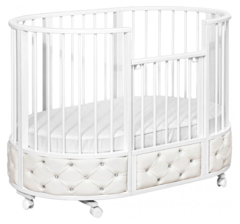 Кровать детская овальная с маятником "EVA" декор VIP белый