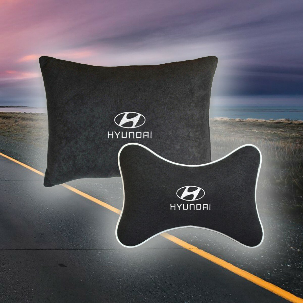 Комплект автомобильных подушек из велюра для Hyundai черная