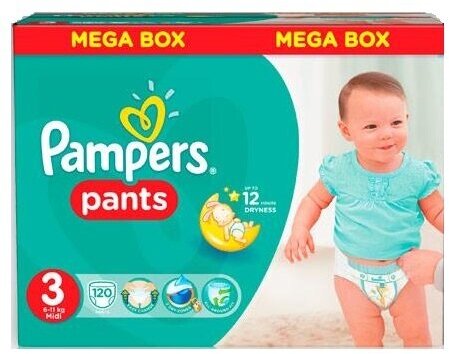 Подгузники (памперсы) Pampers Подгузники-трусики Pampers Pants для малышей 6-11 кг, 3 размер, 120 шт