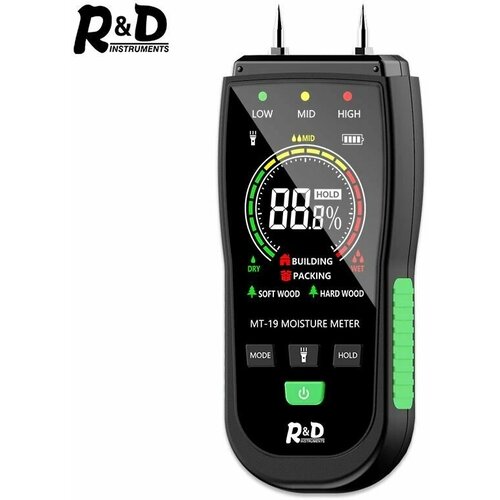 Измеритель влажности древесины R & D MT19C, цифровой гигрометр с ЖК-дисплеем и фонариком цифровой гигрометр высокоточный измеритель температуры и влажности с цветным жк дисплеем тестер 10 50 °c