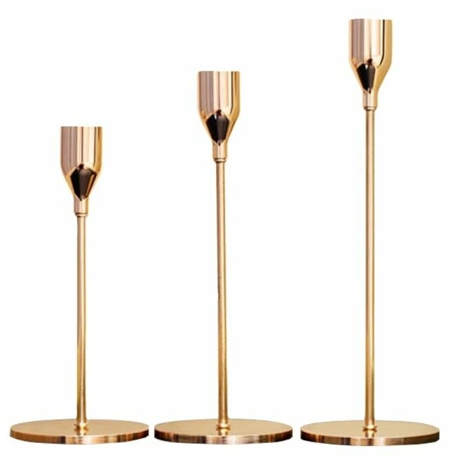 Новогодние подсвечники для свечей на ножках Homium Collection Trio для декора металлические, набор 3шт, цвет золото