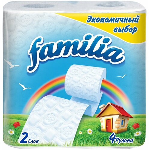 Бумага туалетная 2-слойная упаковка 4шт х 70г FAMILIA Радуга туалетная бумага familia радуга белая двухслойная 4 рул