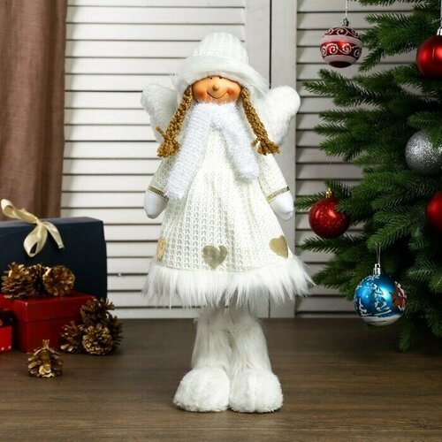 Кукла интерьерная Ангел-девочка в белом платье с сердечками 50 см