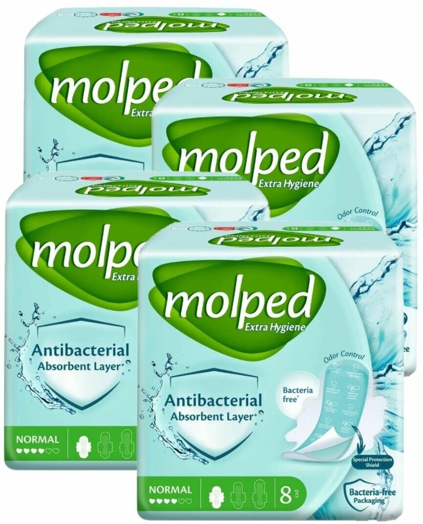 5070434-4шт, Гигиенические антибактериальные прокладки Molped Antibac Normal, 8 шт/уп