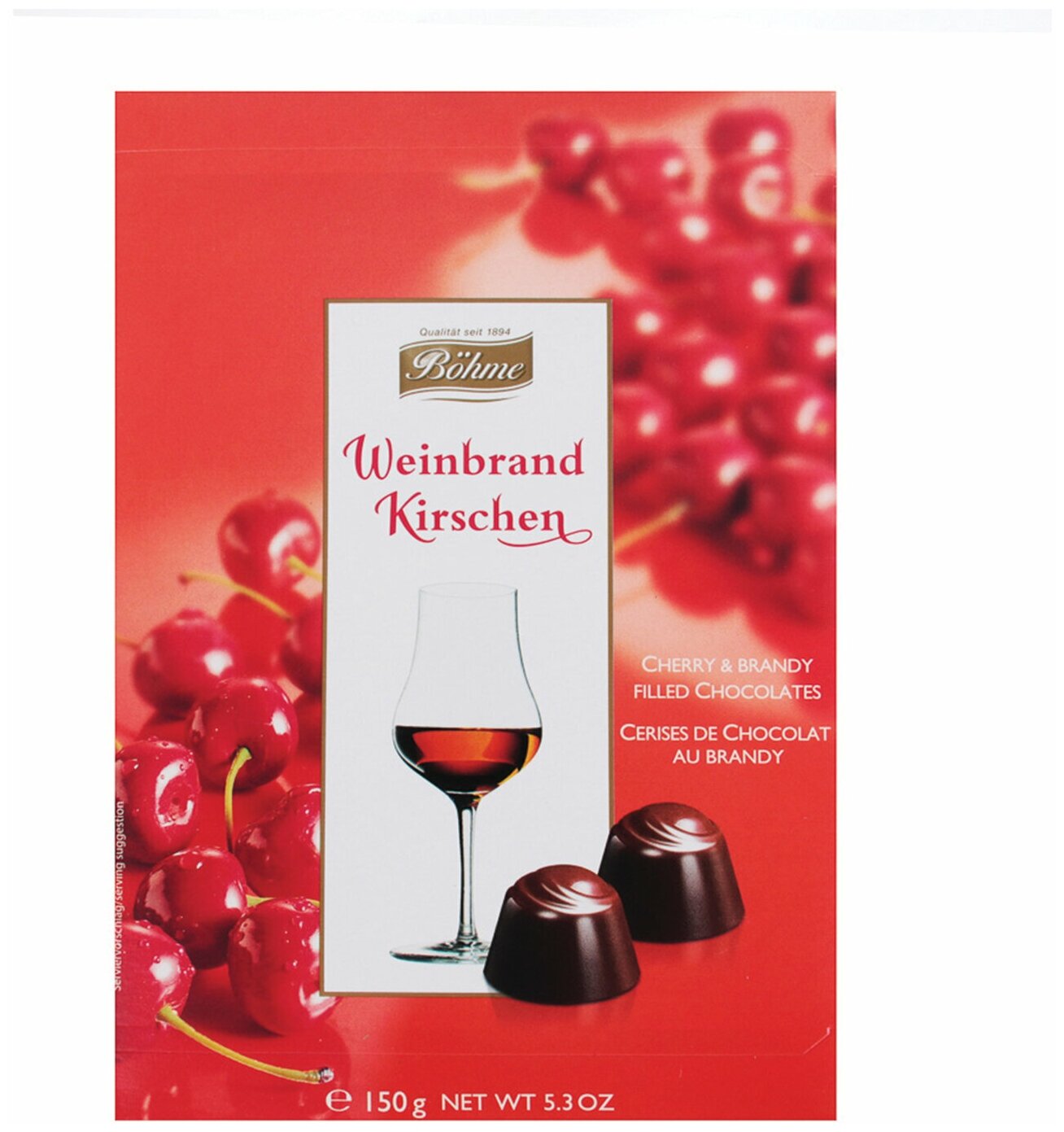 Конфеты шоколадные BOHME «Weinbrand Kirschen» с вишней в коньяке, 150 г, картонная коробка - фотография № 2