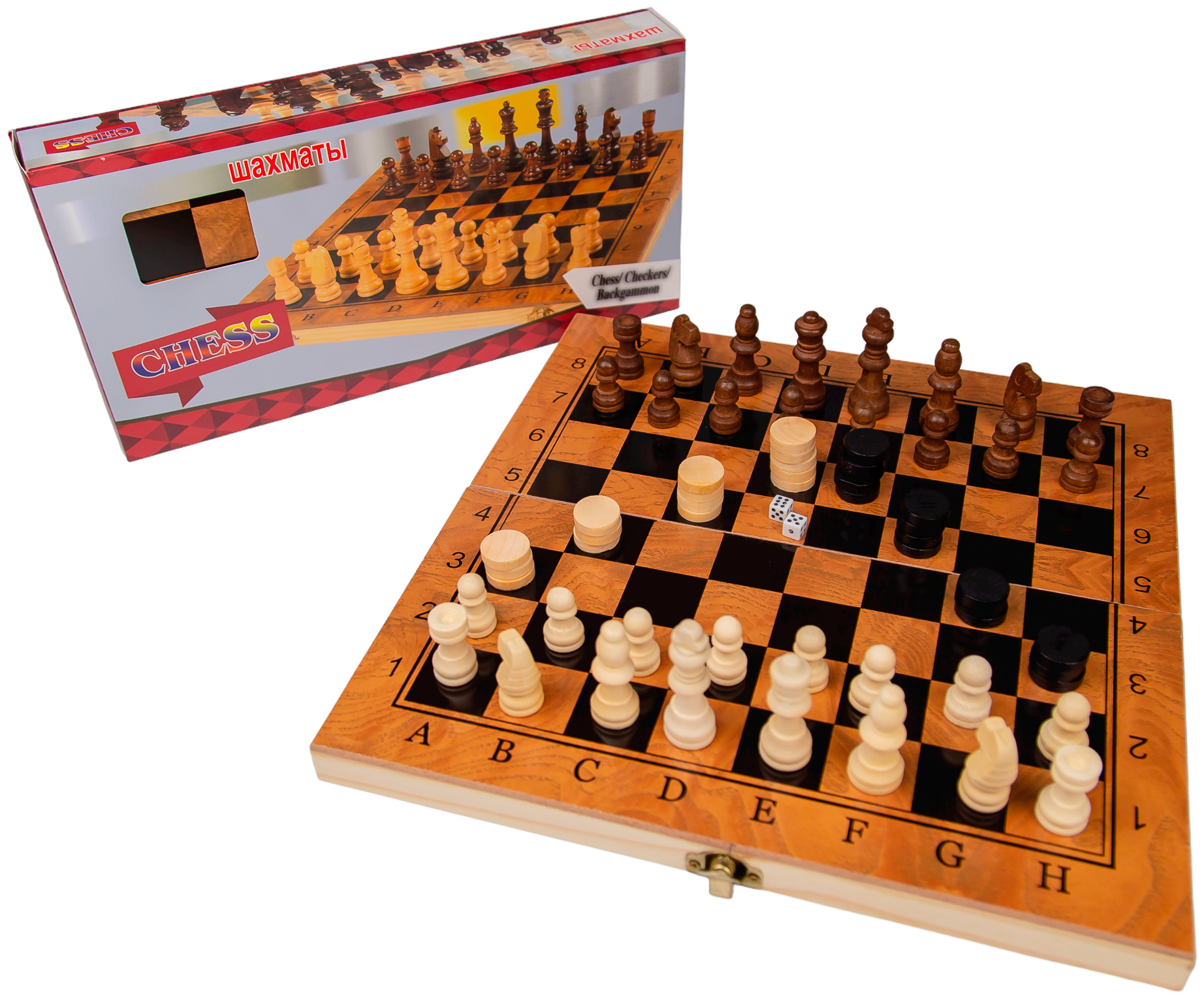 Деревянные шахматы нарды шашки 3 в 1 для детей с доской